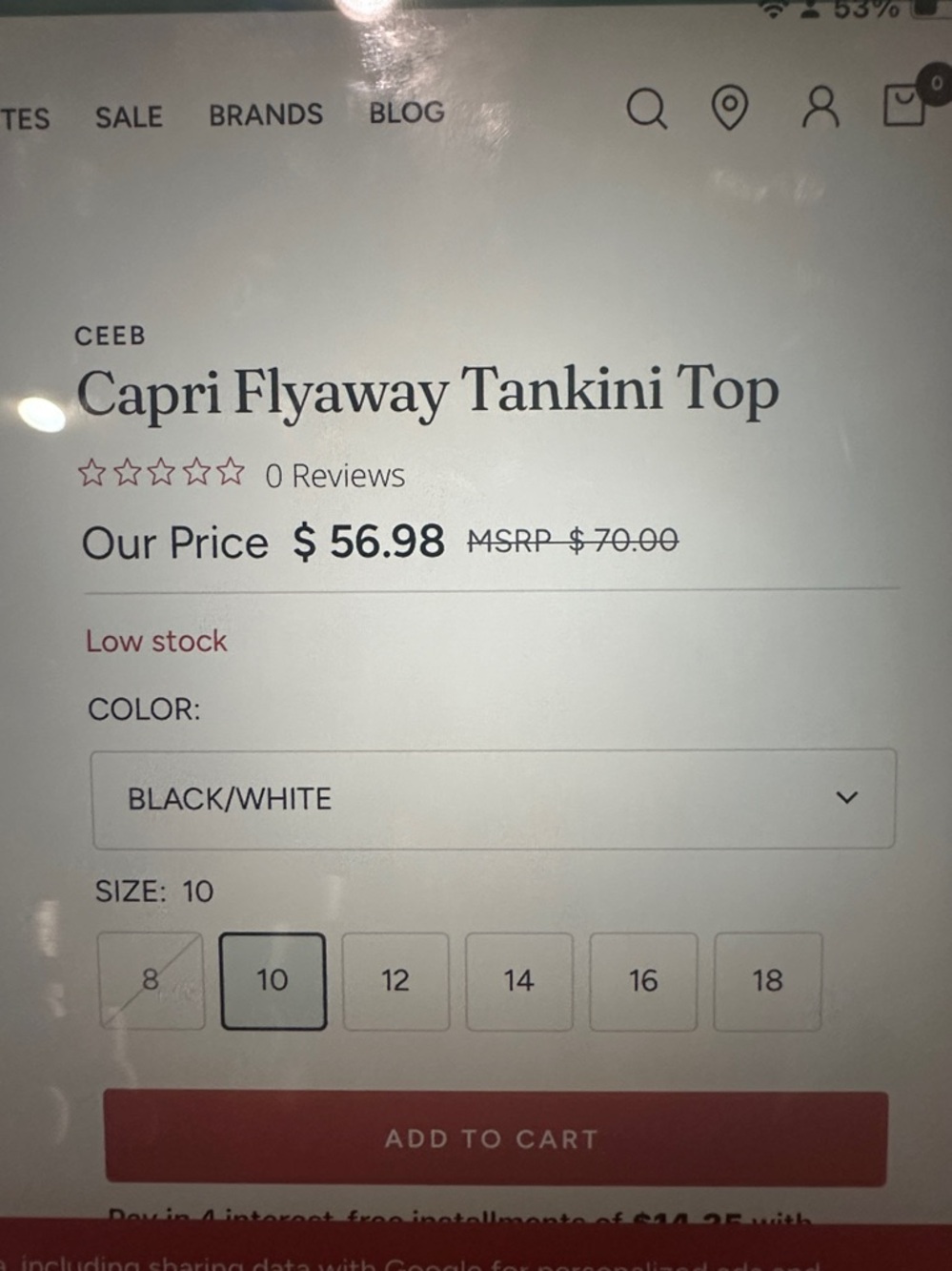 Ceeb Capri Flyaway Black & White Adjustable Tankini Top Size 10 View 4